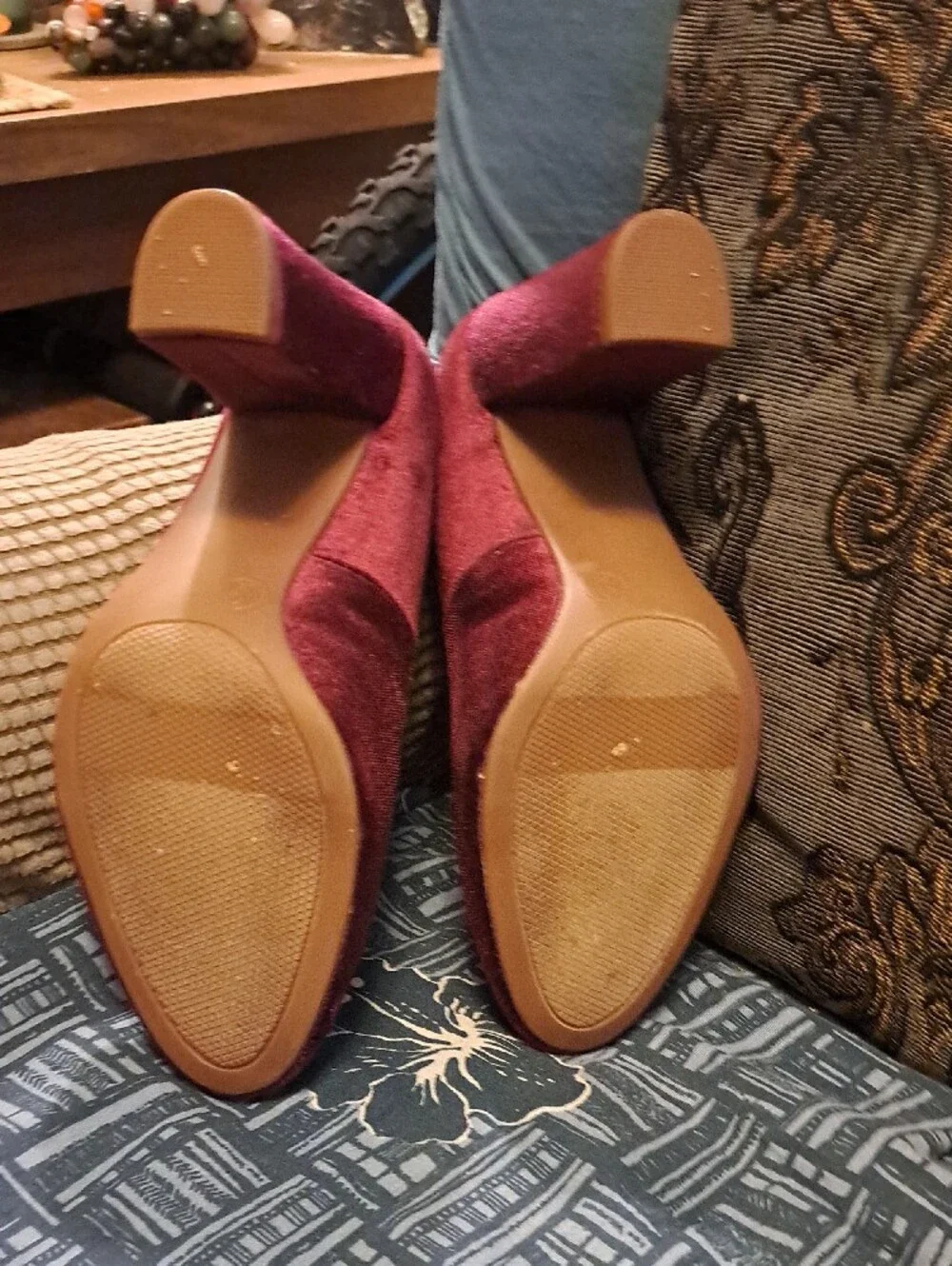 a new day Burgundy Velvet Block Heel Pumps